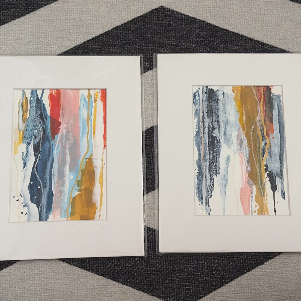 Set of 2  Abstract Paintings Marie Lourdes Boutique Mixed Media on Paper COA